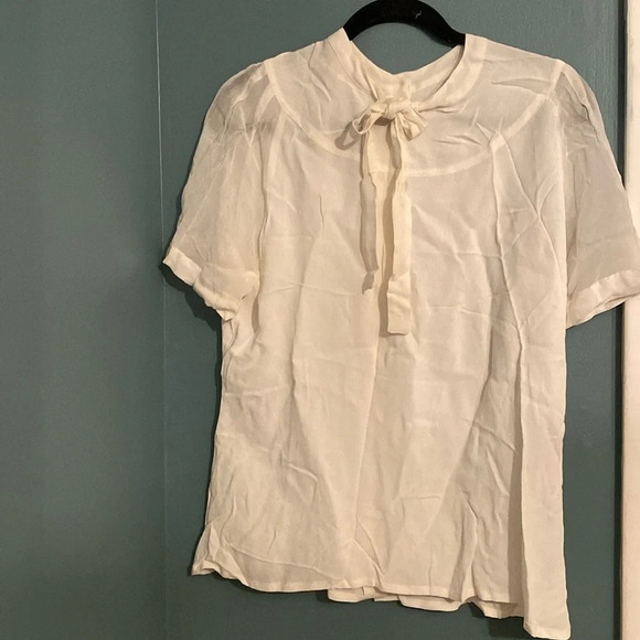 April Cornell cream women’s blouse - medium - back buttons - front tie - Picture 1 of 6